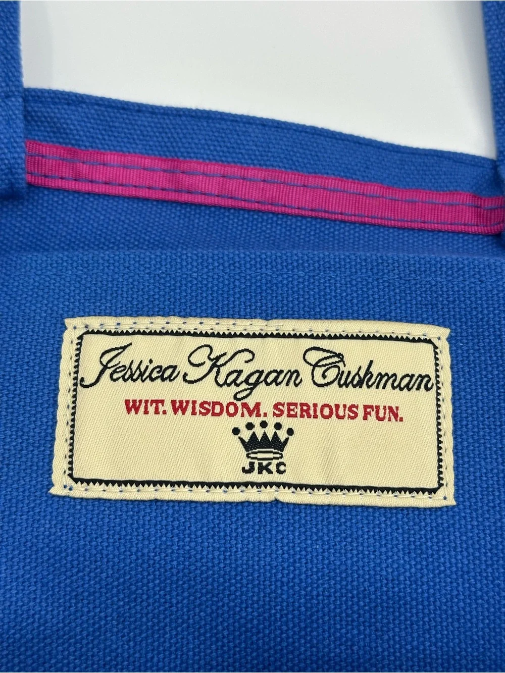 “My Other Bag Is Prada” Blue Canvas Mini Tote Bag with JKC Crown Logo